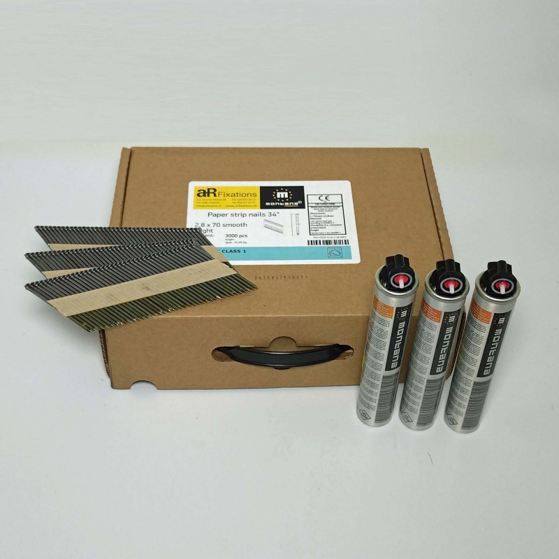 Chiodi 34° 70mm lisce, cartone di 3\'000 pezzi + gas.